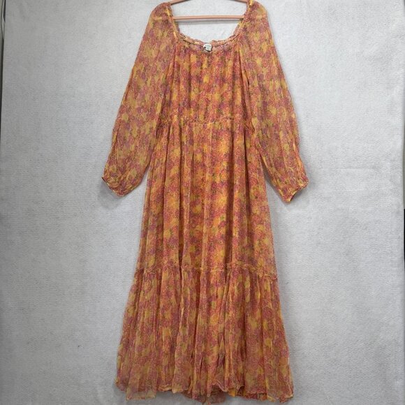 Sundance Maxi Dress Womens Extra large Pink Yellow Floral Boho Long Sleeve Cupro - Picture 1 of 8